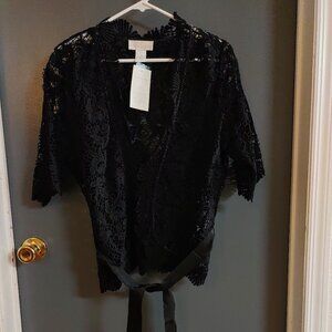 Soft Surroundings Women's Large Black Sweater Short Sleeve 100% Cotton Brand New